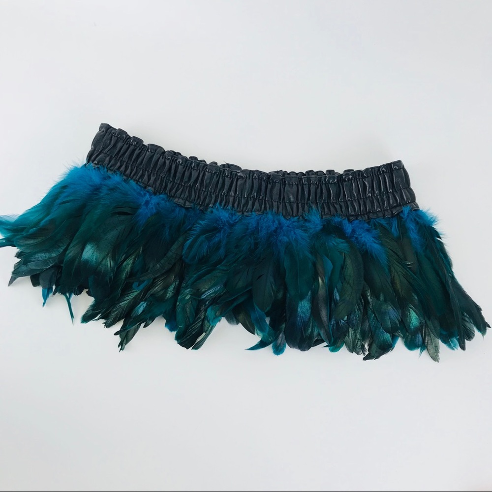 Costume Feathered Belt Green Blue Black